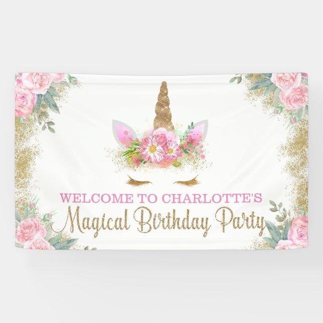 Unicorn Face Unicorn Birthday Party Banner (Horizontal)