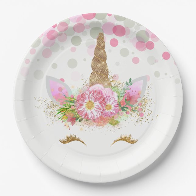 Unicorn Face Unicorn Paper Plates (Front)