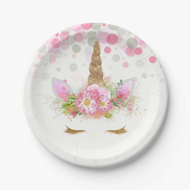 Unicorn Face Unicorn Paper Plates (Front)