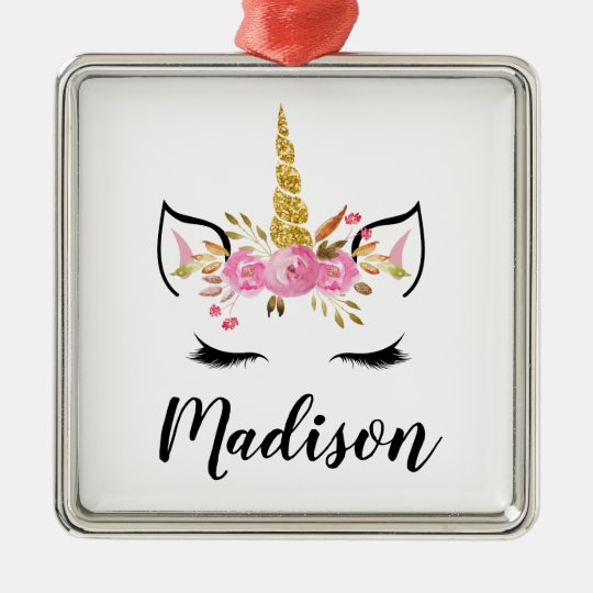 Unicorn Face With Eyelashes Personalised Name Christmas Ornament