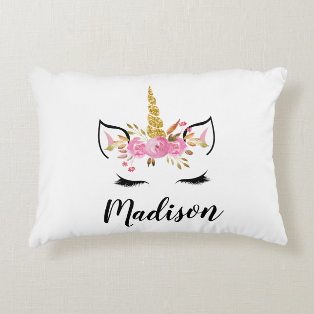 Unicorn Face With Eyelashes Personalised Name Decorative Cushion (Front)