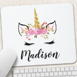 Unicorn Face With Eyelashes Personalised Name Mouse Mat<br><div class="desc">Unicorn Face With Eyelashes Personalised Name Mouse Pad</div>