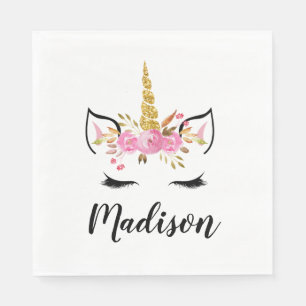 Unicorn Face With Eyelashes Personalised Name Napkin