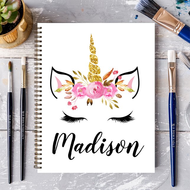 Unicorn Face With Eyelashes Personalised Name Notebook (Creator Uploaded)