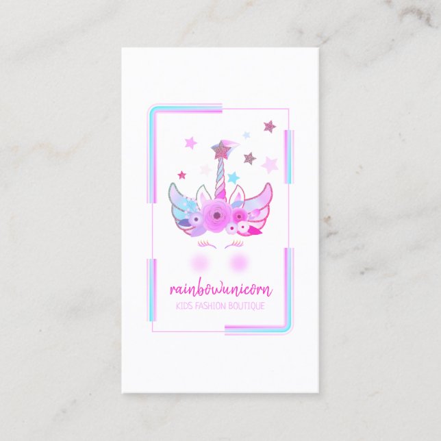 Unicorn Face With Glitter Stars Business Card (Front)