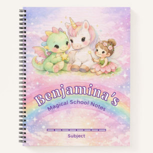 Unicorn Fairy Dragon Rainbow Fantasy Girl School Notebook