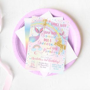 Unicorn Fairy Mermaid Birthday Magical Invitation