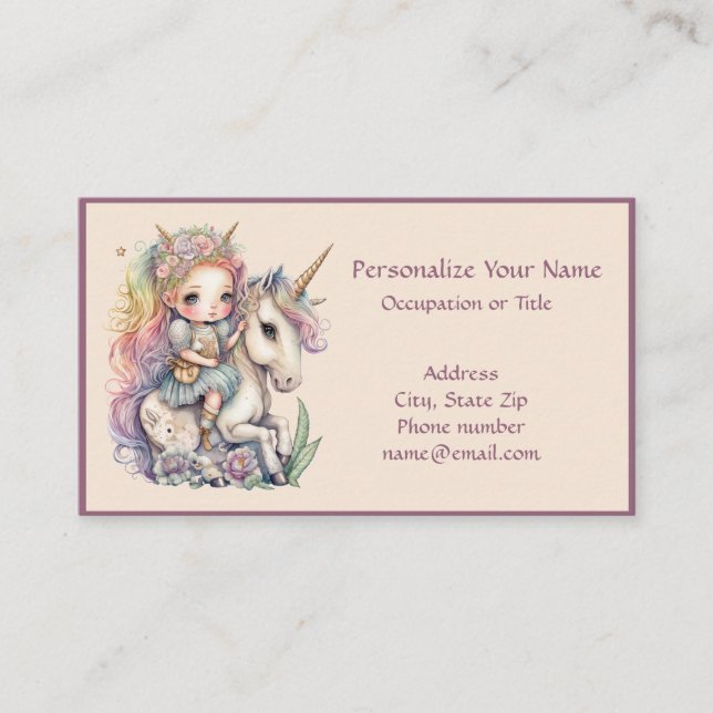 Unicorn Fairy Princess Fantasy Magical Personalise Business Card (Front)