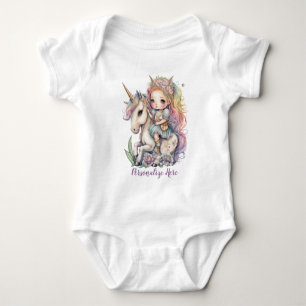 Unicorn Fairy Princess Rainbow Colours Personalise Baby Bodysuit