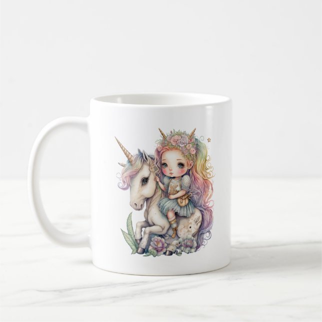 Unicorn Fairy Princess Rainbow Colours Personalise Coffee Mug (Left)