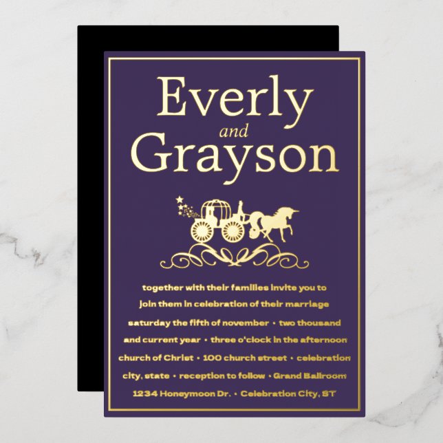 Unicorn Fairytale Purple Gold Wedding  (Front/Back)