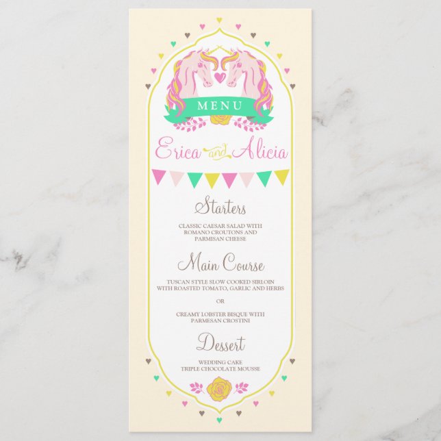 Unicorn Fairytale Wedding Dinner Menu (Front)