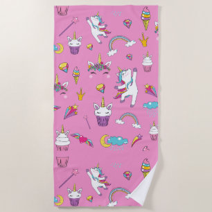 Unicorn Fan Club pattern Pink Beach Towel