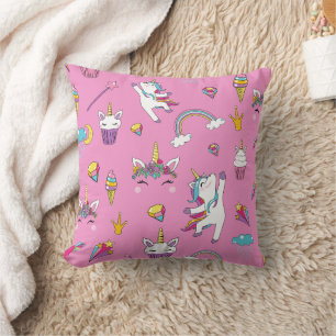 Unicorn Fan Club pattern Pink Cushion