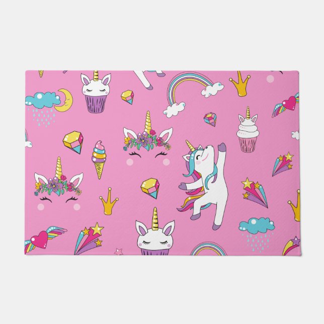 Unicorn Fan Club pattern Pink    Doormat (Front)