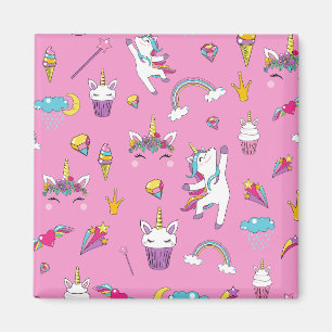 Unicorn Fan Club pattern Pink Magnet
