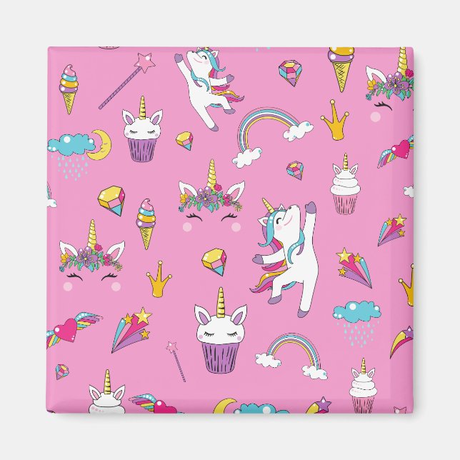 Unicorn Fan Club pattern Pink Magnet (Front)