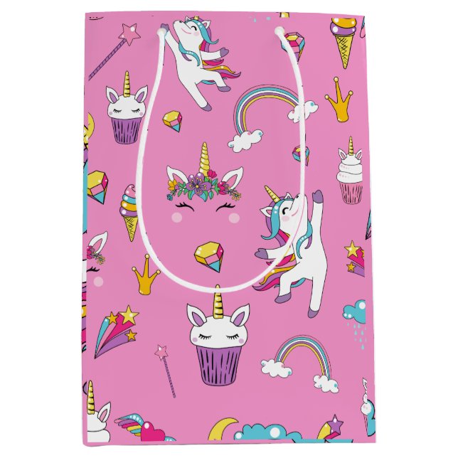 Unicorn Fan Club pattern Pink      Medium Gift Bag (Front)