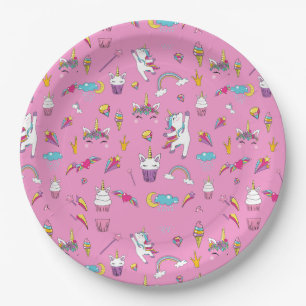 Unicorn Fan Club pattern Pink Paper Plate