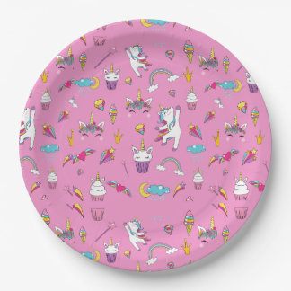 Unicorn Fan Club pattern Pink            Paper Plate
