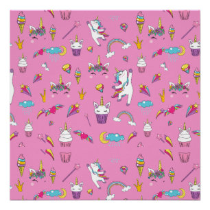 Unicorn Fan Club pattern Pink        Poster
