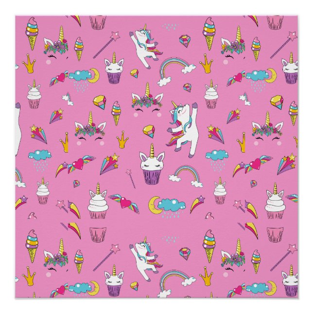 Unicorn Fan Club pattern Pink        Poster (Front)