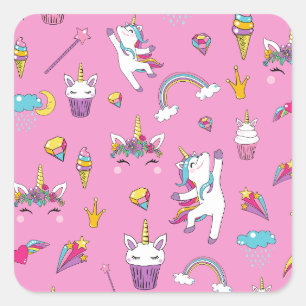 Unicorn Fan Club pattern Pink  Square Sticker