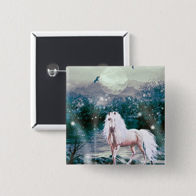 Unicorn Fantasy 15 Cm Square Badge (Front & Back)