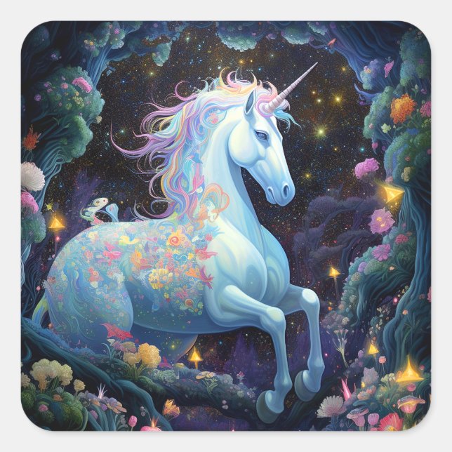Unicorn Fantasy Art Square Sticker (Front)