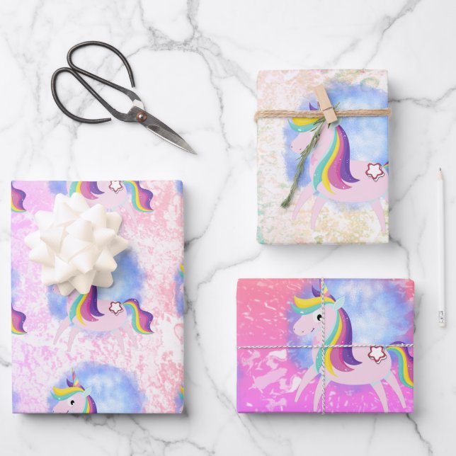 unicorn fantasy magical world wrapping paper sheet (Front)