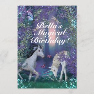 Unicorn Fantasy Woodland Birthday Party Invitation