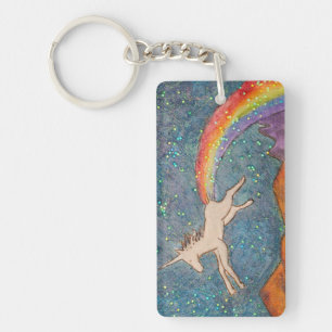 Unicorn Farting a Rainbow in the Sky Key Ring