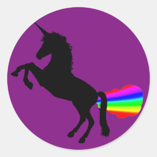 Unicorn farting rainbows sticker purple