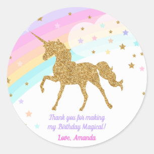 Unicorn Favour Sticker , Pink & Gold Sticker
