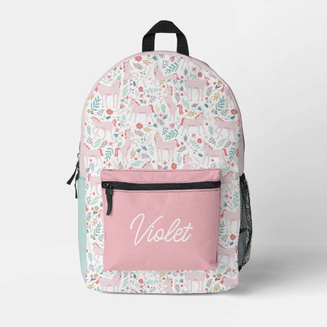 Unicorn Fields Personalised with Name Printed Backpack (Front)