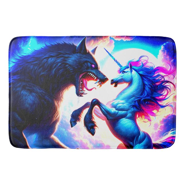Unicorn Fighting a Warewolf Bath Mat (Front)