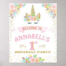 Unicorn First 1st Birthday Welcome sign