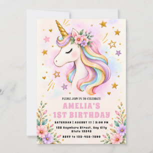 Unicorn First Birthday Invitation
