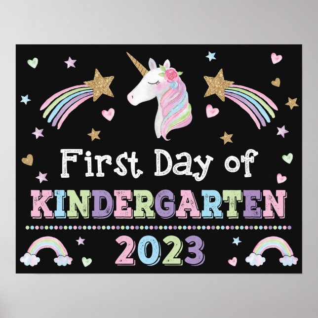 Unicorn First Day of Kindergarten School Sign (Front)