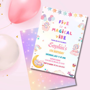Unicorn Five Is a Magical Vibe  5th Birthday  Invitation