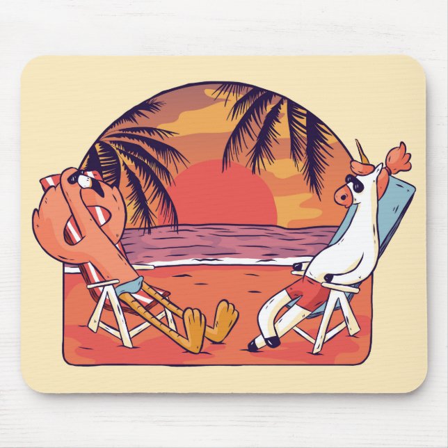 Unicorn Flamingo Beach Mouse Mat (Front)