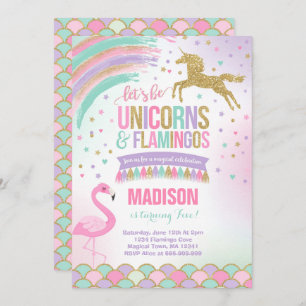 Unicorn & Flamingo Birthday Invitation Magic Party