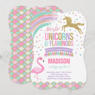 Unicorn & Flamingo Birthday Invitation Magic Party
