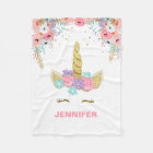 Unicorn Fleece Blanket personalised Girl Floral
