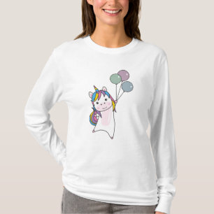 Unicorn Flies With Balloons Above Cute Unicorns T-Shirt