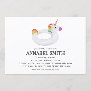 Unicorn Float Birthday Pool Party Invitation
