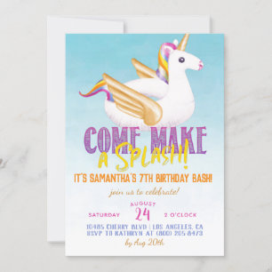 Unicorn Float Pool Summer Birthday Invitation