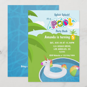 Unicorn Floatie Pool Birthday Party Invitation