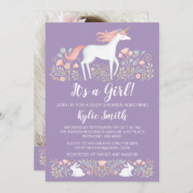 Unicorn Floral Baby Shower Announcement