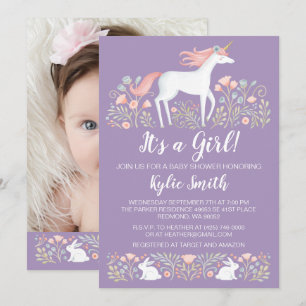 Unicorn Floral Baby Shower Announcement
